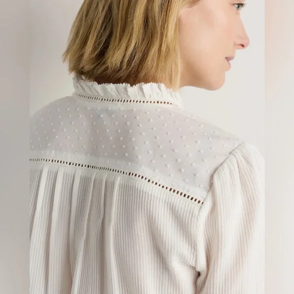 Quince White Organic Textured Cotton Peasant Blouse - Picture 4 of 13